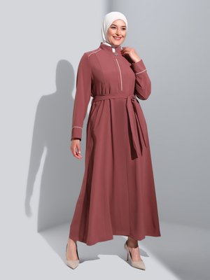 Gül Kurusu Büyük Beden Gizli Düğmeli Pardesü