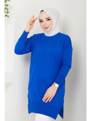 Saks Mavi Mevsimlik İnce Merserize Salaş Triko Tunik Saks Mavi Mevsimlik İnce Merserize Salaş Triko Tunik