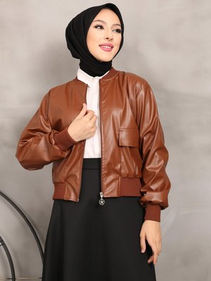 Taba Fermuarlı Deri Mont