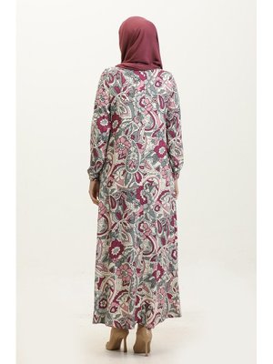 Açelya Büyük Beden Desenli Viskon Elbise