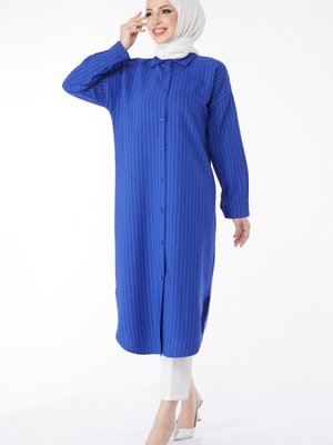 Saks Gömlek Yaka Çizgili Kap Saks Gömlek Yaka Çizgili Kap