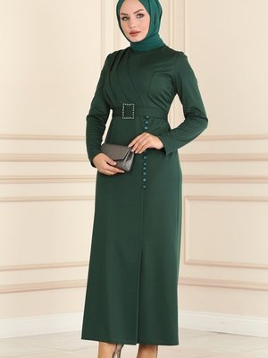 Zümrüt Aksesuar Düğmeli Kalem Elbise