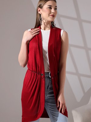 Bordo Kordon Detaylı Oval Etek Ajur Desenli Penye & Yelek Bordo Kordon Detaylı Oval Etek Ajur Desenli Penye & Yelek