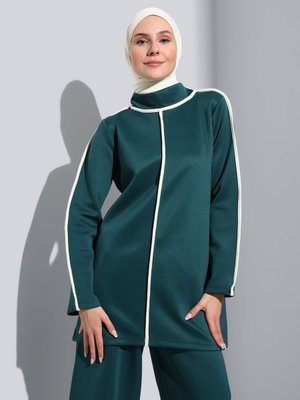 Zümrüt Yeşili Scuba Biye Detaylı İkili Eşofman Takımı