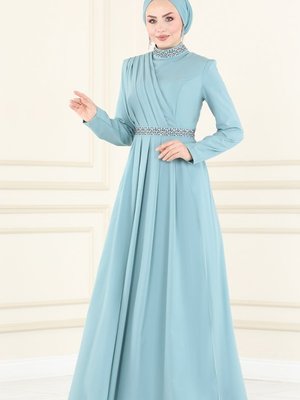 Mint Drapeli Krep Elbise