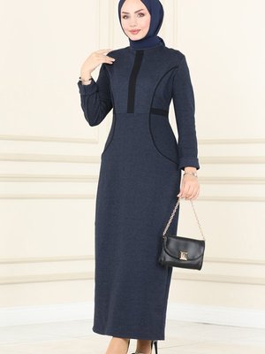 Lacivert Kışlık Kalem Elbise