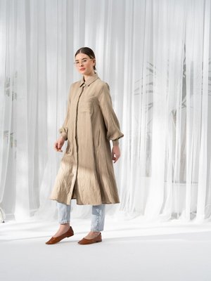 Viskon Volanlı Gömlek Vizon