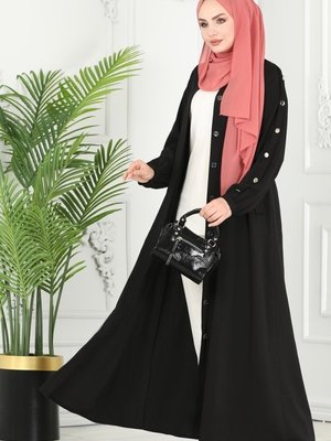 Siyah Aksesuar Düğmeli Ferace Siyah Aksesuar Düğmeli Ferace
