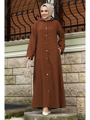 Kahverengi Ahsen Boydan Düğmeli Kap