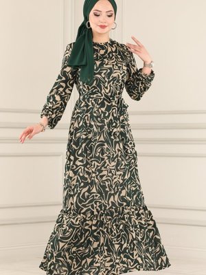 Desen 4 Zümrüt Eteği Fırfırlı Helen Elbise