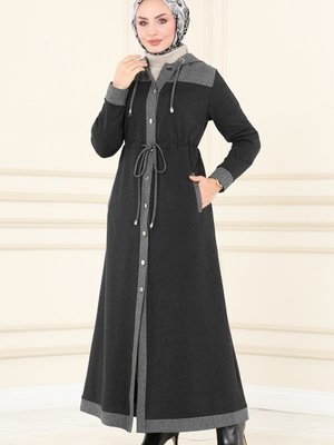 Antrasit & Gri Garnili Kışlık Ferace Antrasit & Gri Garnili Kışlık Ferace