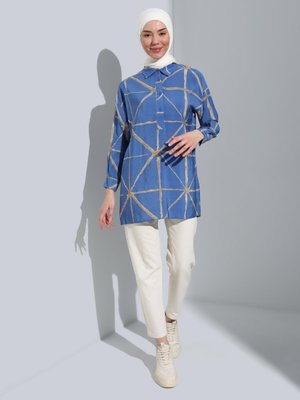 Hera Kumaşı Kendinden Detaylı Gömlek Dark İndigo Hera Kumaşı Kendinden Detaylı Gömlek Dark İndigo