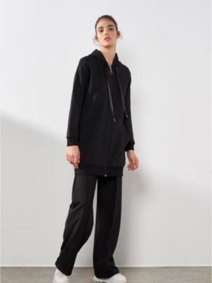 Simple Fermuarlı Siyah Sweat