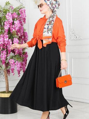 Siyah Cep Detaylı Terikoton Etek Siyah Cep Detaylı Terikoton Etek