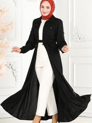 Siyah Düğme Detay Ferace