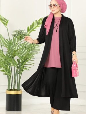 Gül Kurusu & Siyah Kolyeli Üçlü Takım Gül Kurusu & Siyah Kolyeli Üçlü Takım