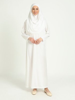 Ekru Çantalı Tek Parça Namaz Elbisesi