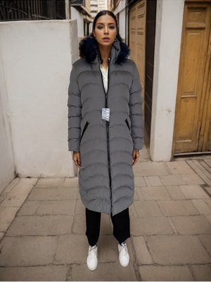 Gri Kürklü Şişme Mont