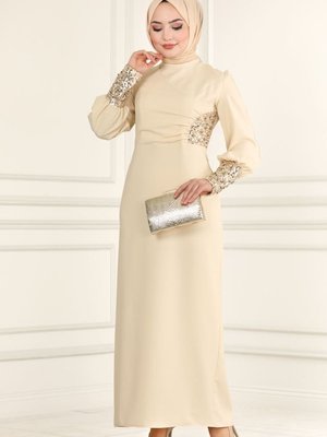Taş Pul Detaylı Krep Elbise