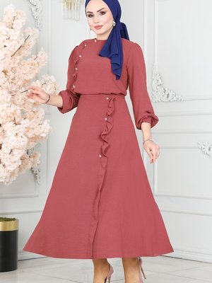 Koyu Gül Kurusu Fırfır Detaylı Etekli Takım Koyu Gül Kurusu Fırfır Detaylı Etekli Takım