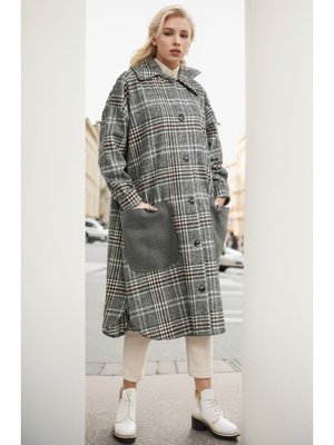 Gri 4005g Ekose Desenli Düğmeli Kaban Gri 4005g Ekose Desenli Düğmeli Kaban