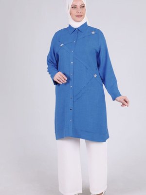 Saks Büyük Beden Yakalı Tunik