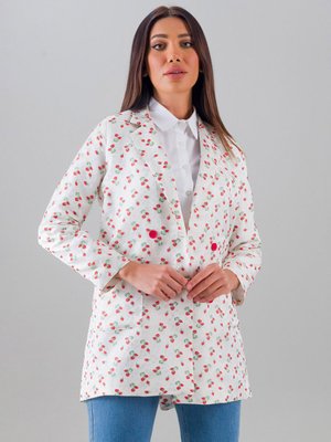 Ekru Blazer Ceket Çiçek Desenli Ekru Blazer Ceket Çiçek Desenli