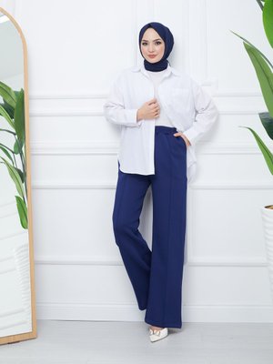 Lacivert Beli Lastikli Scuba Pantolon