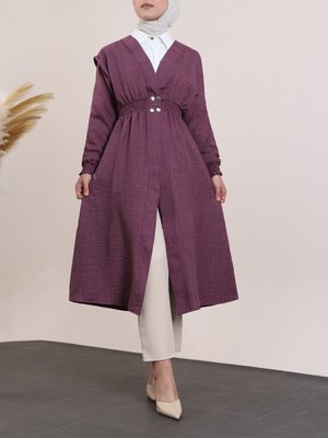 Kolu Ve Beli Lastikli Çıtçıtlı Keten Kap