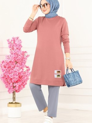 Gül Kurusu & Gri Arma Detaylı Spor Takım Gül Kurusu & Gri Arma Detaylı Spor Takım