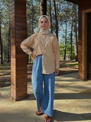 Bel Lastikli Bol Pantolon Buz Rengi Bel Lastikli Bol Pantolon Buz Rengi