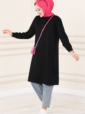 Siyah Düğme Detaylı Spor Tunik Siyah Düğme Detaylı Spor Tunik