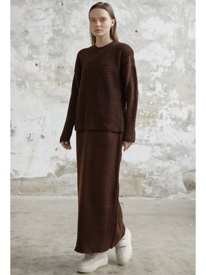 Acı Kahve Bağlamalı Süveterli Triko Elbise