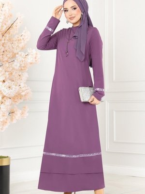 Lila Kolyeli Krep Elbise