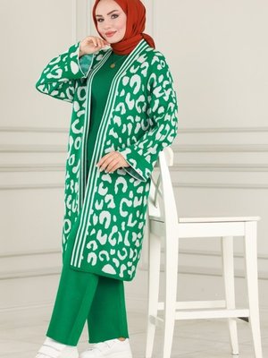 Benetton Yeşili Benekli Üçlü Triko Takım Benetton Yeşili Benekli Üçlü Triko Takım