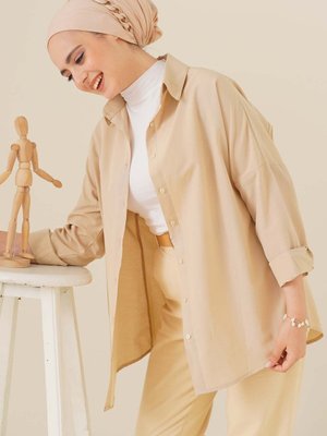Oversize Basic Gömlek Krem