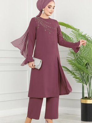 Gül Kurusu İnci İşlemeli İkili Takım Gül Kurusu İnci İşlemeli İkili Takım