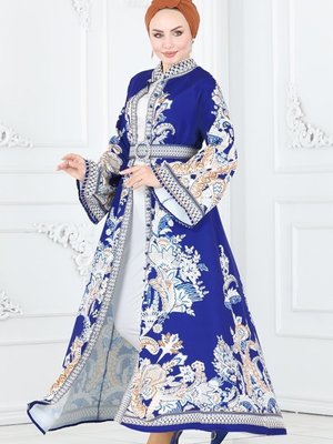 Saks Etnik Desenli Elbise