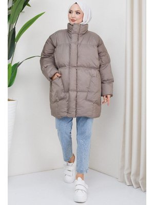 Vizon Oversize Torba Cep Şişme Mont