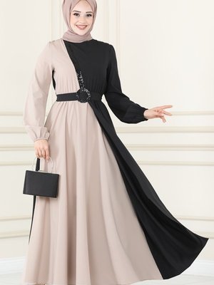 Vizyon & Siyah Çift Renkli Krep Elbise