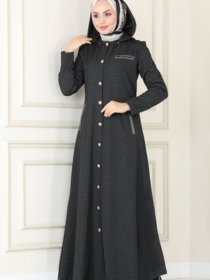 Antrasit Kapüşonlu Kışlık Ferace Antrasit Kapüşonlu Kışlık Ferace