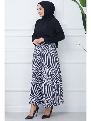Siyah Zebra Desen Piliseli Etek Siyah Zebra Desen Piliseli Etek