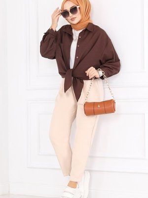 Bej Beli Lastikli Dabıl Pantolon Bej Beli Lastikli Dabıl Pantolon