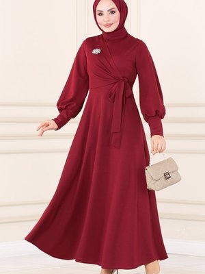 Bordo Yandan Bağlamalı Elbise Bordo Yandan Bağlamalı Elbise