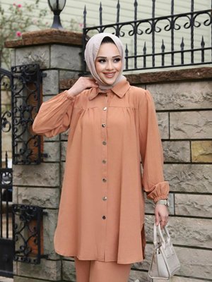 Büzgü Detaylı Camel Takım Büzgü Detaylı Camel Takım