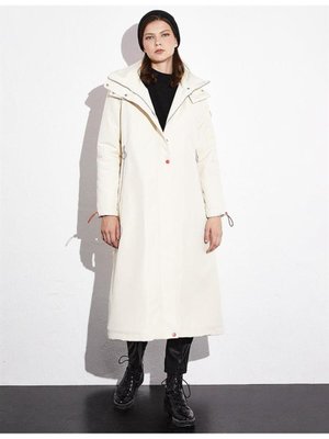 Kapüşonlu Dik Yaka Krem Mont