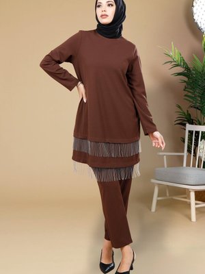 Kahve Tunik Pantolon İkili Takım Kahve Tunik Pantolon İkili Takım