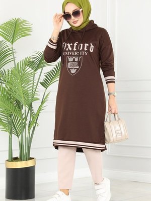 Kahve Yazı Baskılı Spor Tunik Kahve Yazı Baskılı Spor Tunik