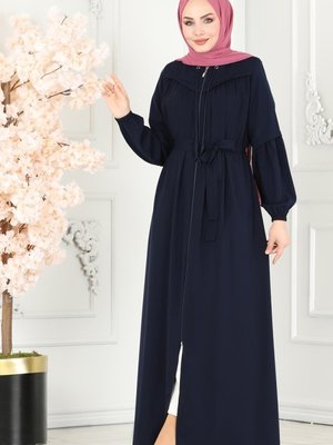 Lacivert Yakası Püsküllü Medine İpeği Ferace