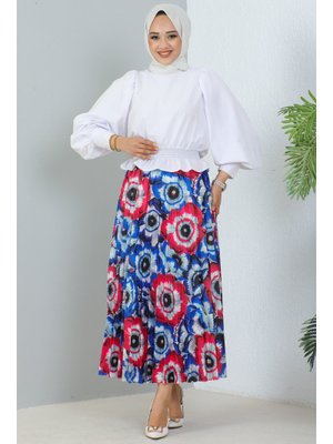 Saks Mavisi Desenli Etek